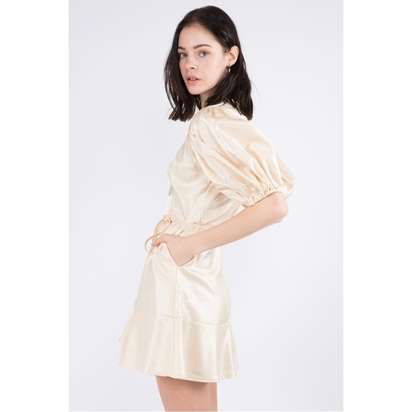 NWT Whiteroom + Cactus Puff Sleeve Satin Champagne 🥂 Dress - Picture 4 of 7